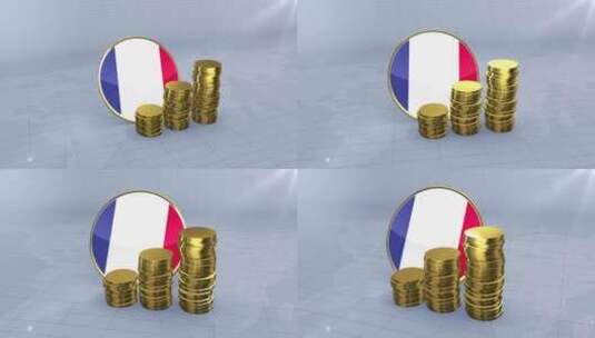 法国国旗与普通金币塔高清在线视频素材下载