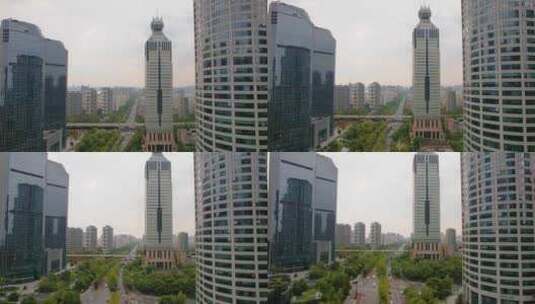 杭州钱江新城电信大厦城市风景航拍高清在线视频素材下载