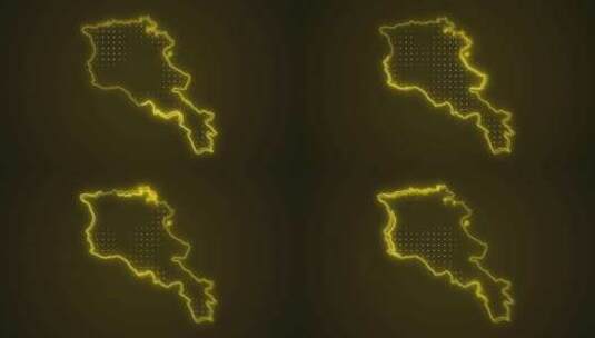 霓虹黄亚美尼亚地图边界轮廓环路背景高清在线视频素材下载