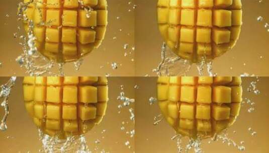 从新鲜芒果滴下的水滴在1000 Fps的高清在线视频素材下载