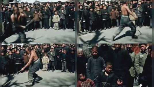 1950年北京街头武术表演高清在线视频素材下载