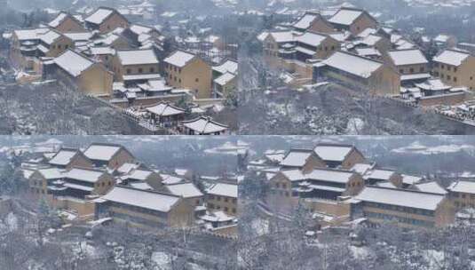 航拍瘦西湖景区园林大明寺观音山宋夹城雪景高清在线视频素材下载