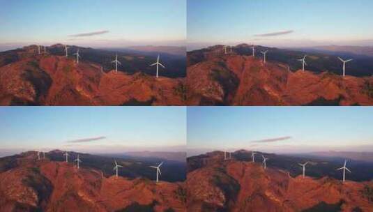 云南风力发电机风电风力发电站日落黄昏航拍高清在线视频素材下载