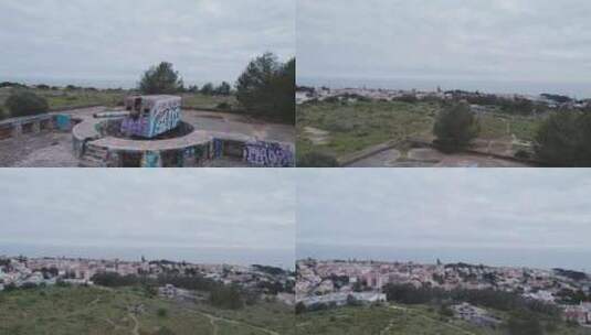 航拍特写无人的公园和沿海城镇高清在线视频素材下载