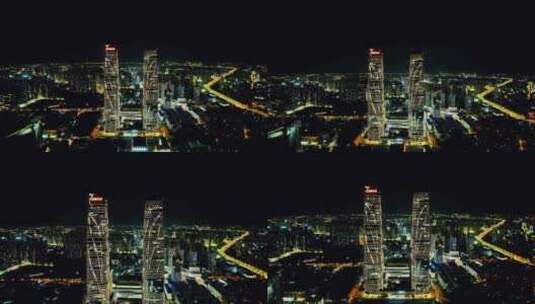 云南昆明双子塔夜景灯光航拍高清在线视频素材下载