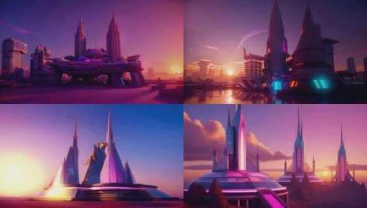 紫色水晶建筑科幻元宇宙城堡合集高清在线视频素材下载