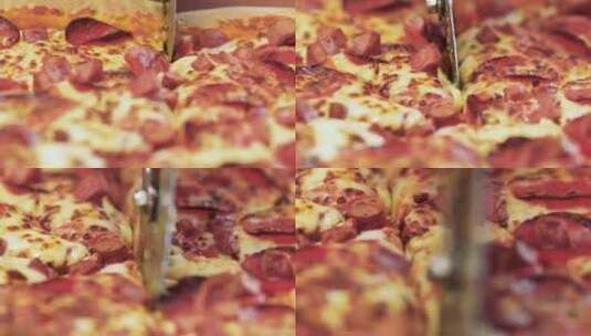 刀切披萨唯美慢镜头高清在线视频素材下载