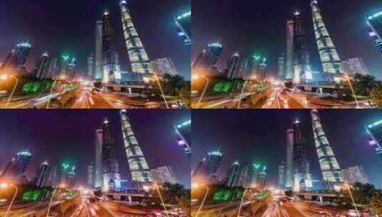 上海CBD地标市中心城市道路车辆轨迹延时高清在线视频素材下载