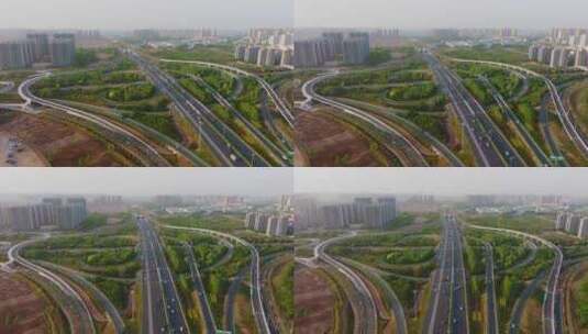 航拍城市高速公路交通高清在线视频素材下载