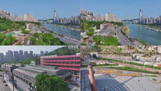 重庆江北北滨路洋炮局航拍高清在线视频素材下载