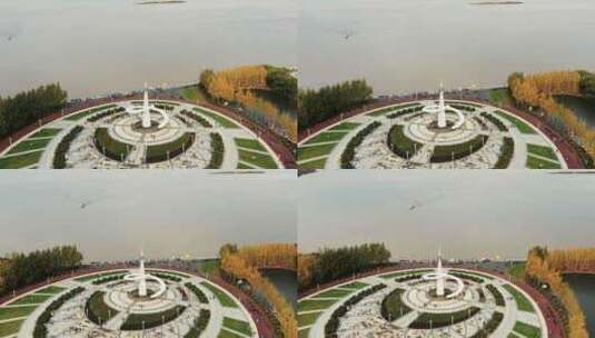 航拍黑龙江省同江市三江口景区广场高清在线视频素材下载