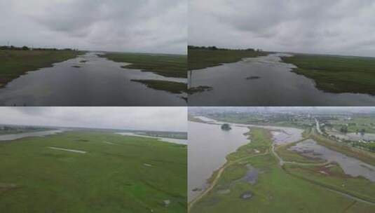 航拍湖南岳阳汨罗市国家湿地公园高清在线视频素材下载