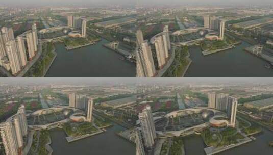 上海宝山长滩巨幕影院建筑航拍高清在线视频素材下载