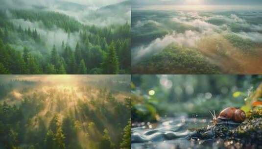 森林素材大自然春天生机绿意清晨阳光照耀高清在线视频素材下载