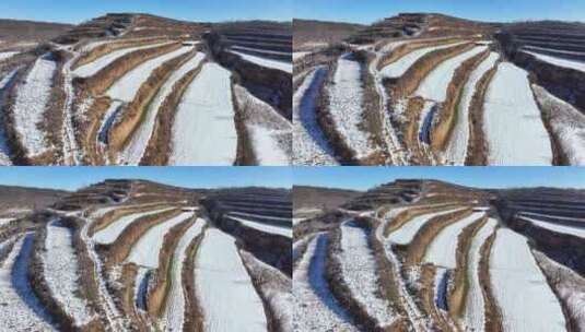 梯田航拍全景自然风景冬天下雪地形地理高清在线视频素材下载