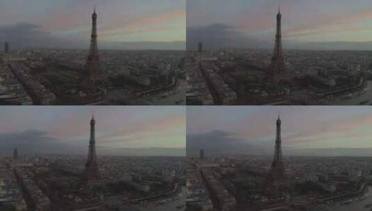 黄昏时分巴黎塞纳河边的埃菲尔铁塔高清在线视频素材下载