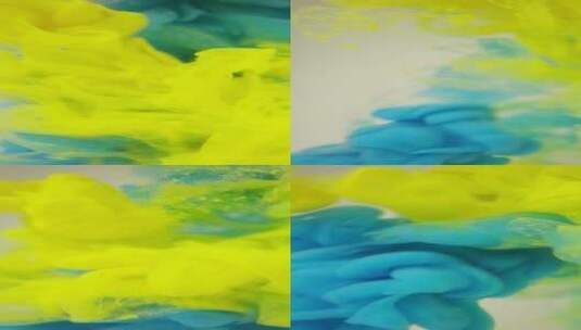 4K竖屏黄色和青色颜料在水中混合高清在线视频素材下载
