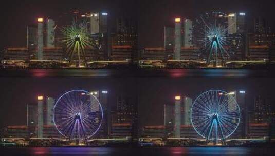 夜晚深圳欢乐港湾摩天轮灯光秀高清在线视频素材下载