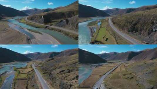 4k西藏河流公路视频航拍高原藏区美丽风光高清在线视频素材下载