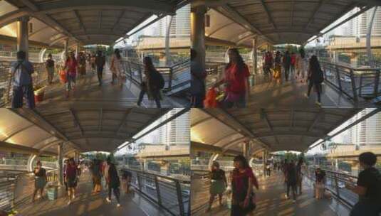 步行穿过曼谷的人行天桥高清在线视频素材下载