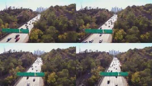 航拍高速公路上行驶的汽车高清在线视频素材下载