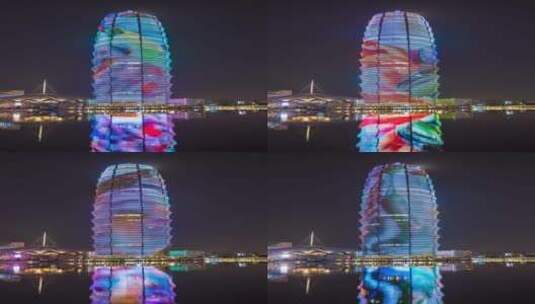 河南郑州千玺广场夜景延时摄影高清在线视频素材下载