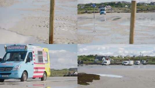 爱尔兰西海岸澳梅岛退潮后车辆驶入高清在线视频素材下载
