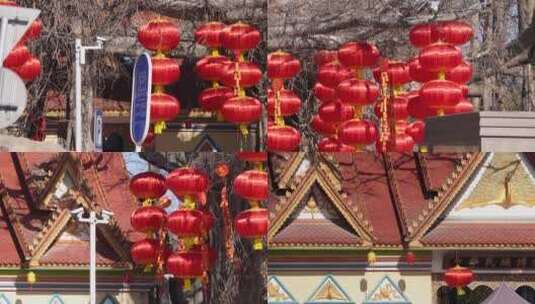 【镜头合集】春节民族园挂红灯笼高清在线视频素材下载