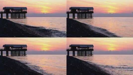 海边夕阳下纯洁的身影高清在线视频素材下载
