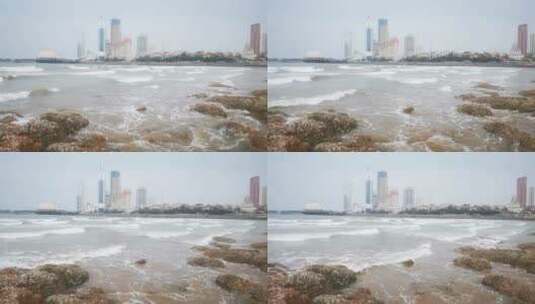 实拍大海海浪沙滩礁石高清在线视频素材下载