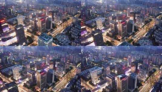 航拍夜晚杭州滨江现代城市风光高清在线视频素材下载