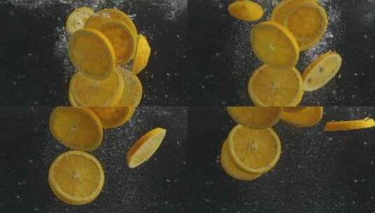 升格慢镜头新鲜橙子掉进入水中写意动态视频高清在线视频素材下载