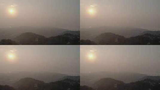 雾气弥漫的山间村庄全景高清在线视频素材下载