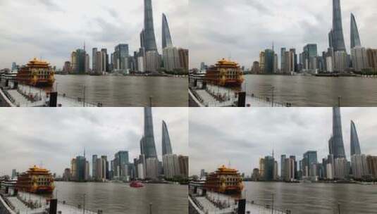 江河交通与上海城市天际线高清在线视频素材下载
