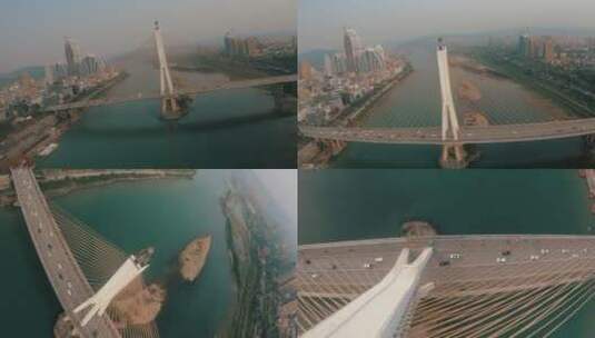 4K 穿越机航拍西双版纳大桥 一跃而下高清在线视频素材下载