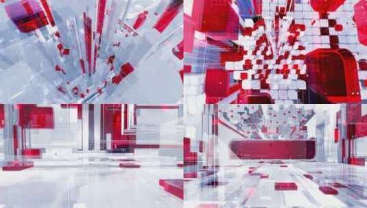 白色红色质感三维空间玻璃立方体片头漫游高清在线视频素材下载
