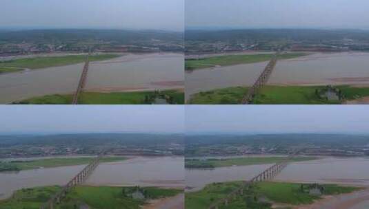 河南济源黄河湿地铁路线夏日航拍4k高清在线视频素材下载