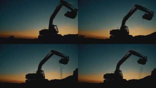 日落时的挖掘机现场高清在线视频素材下载