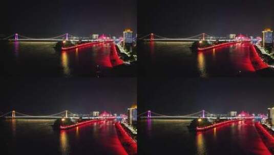 航拍湖北宜昌沿江大道至喜长江大桥夜景高清在线视频素材下载
