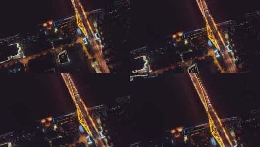 俯拍卢浦大桥夜景高清在线视频素材下载