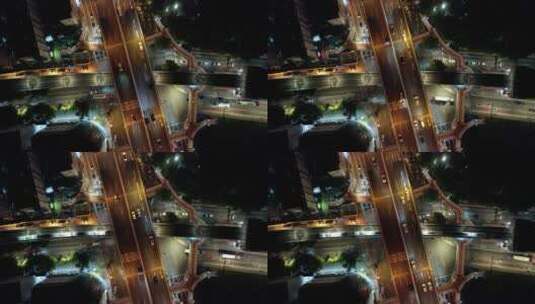俯拍内环延安西路立交桥夜景高清在线视频素材下载