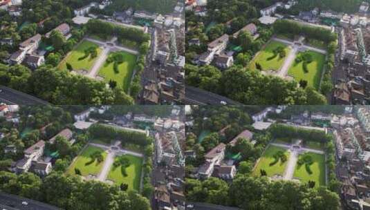 航拍抽象造型的公园大草坪高清在线视频素材下载