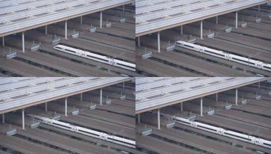 高铁站里行驶中的高铁火车特写高清在线视频素材下载