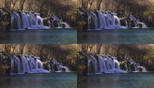秋天四川阿坝九寨沟景区里的瀑布高清在线视频素材下载