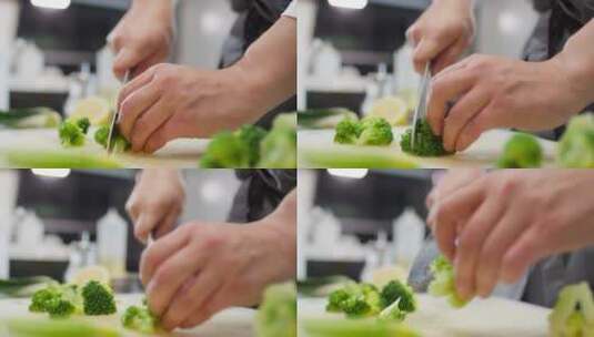 切西兰花的厨师高清在线视频素材下载
