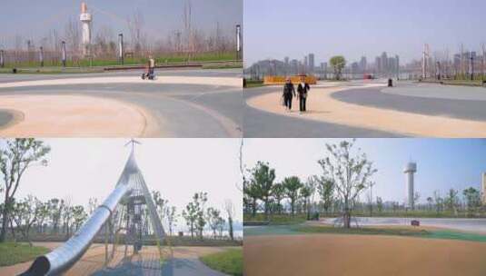 武汉洪山江滩公园滑板花园4K视频合集高清在线视频素材下载