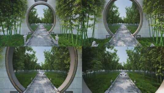 新中式庭院仙鹤园林景观三维高清在线视频素材下载