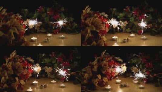 蜡烛照明和鲜花高清在线视频素材下载