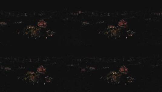 杭州吴山城隍阁夜景航拍高清在线视频素材下载