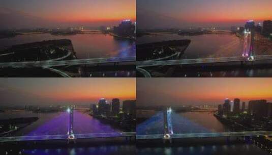 航拍广东潮州大桥夜景高清在线视频素材下载